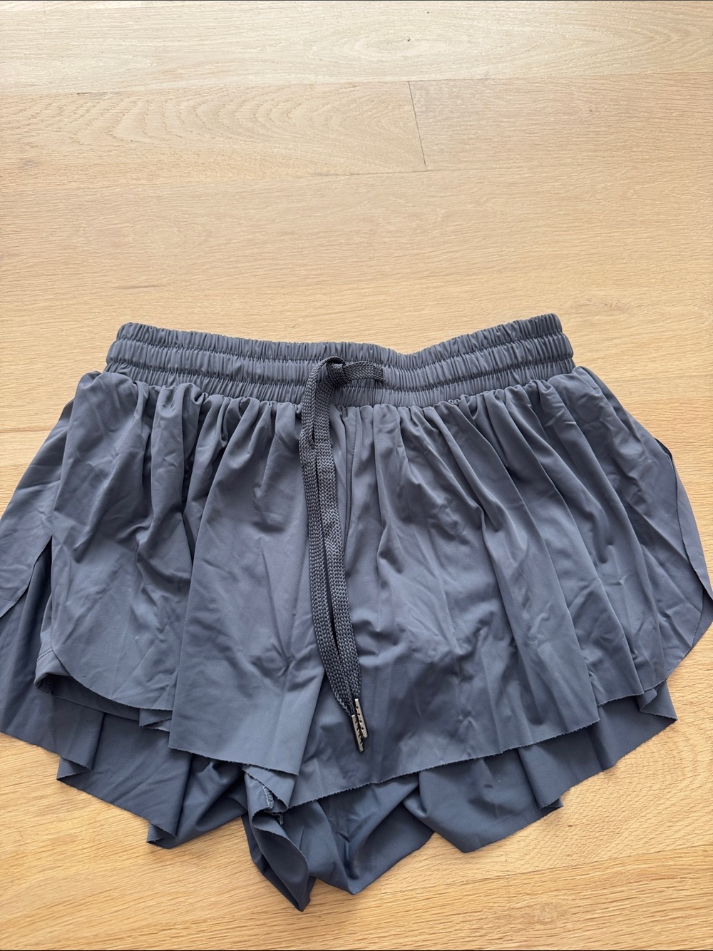 Womens Black Layered Athletic Shorts with Drawstring Waist